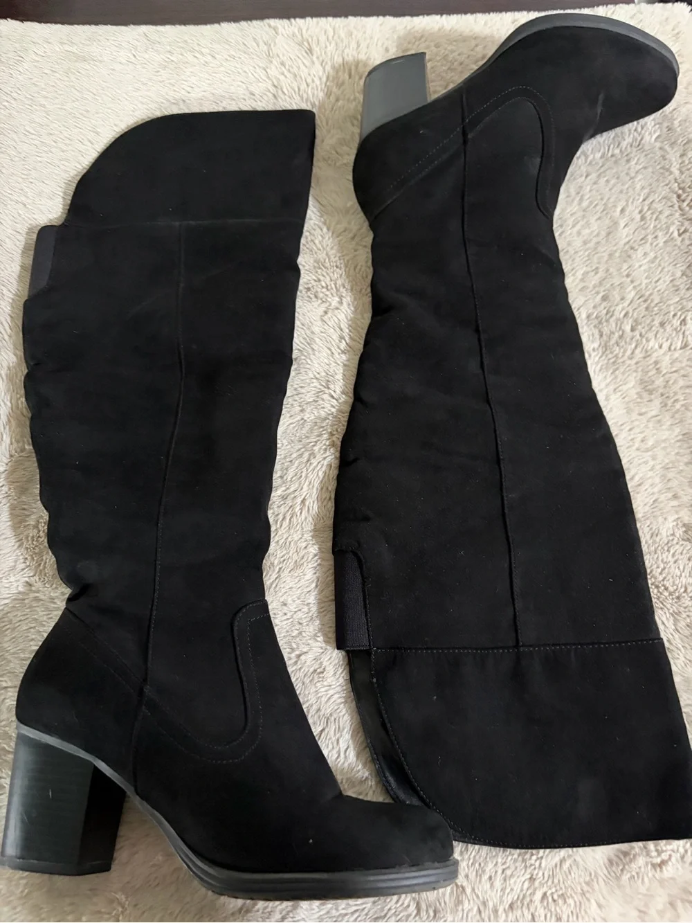 Over-the-Knee Black Suede Block Heel Boots
